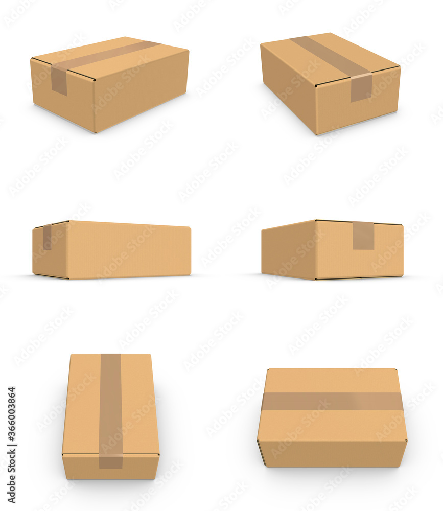 Set of Kraft Cardboard Boxes Mockup on white background. 3d rendering Set of Kraft Cardboard Boxes Mockup on white background. 3d rendering
