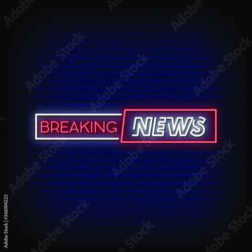Breaking News Neon Signs Style Text Vector