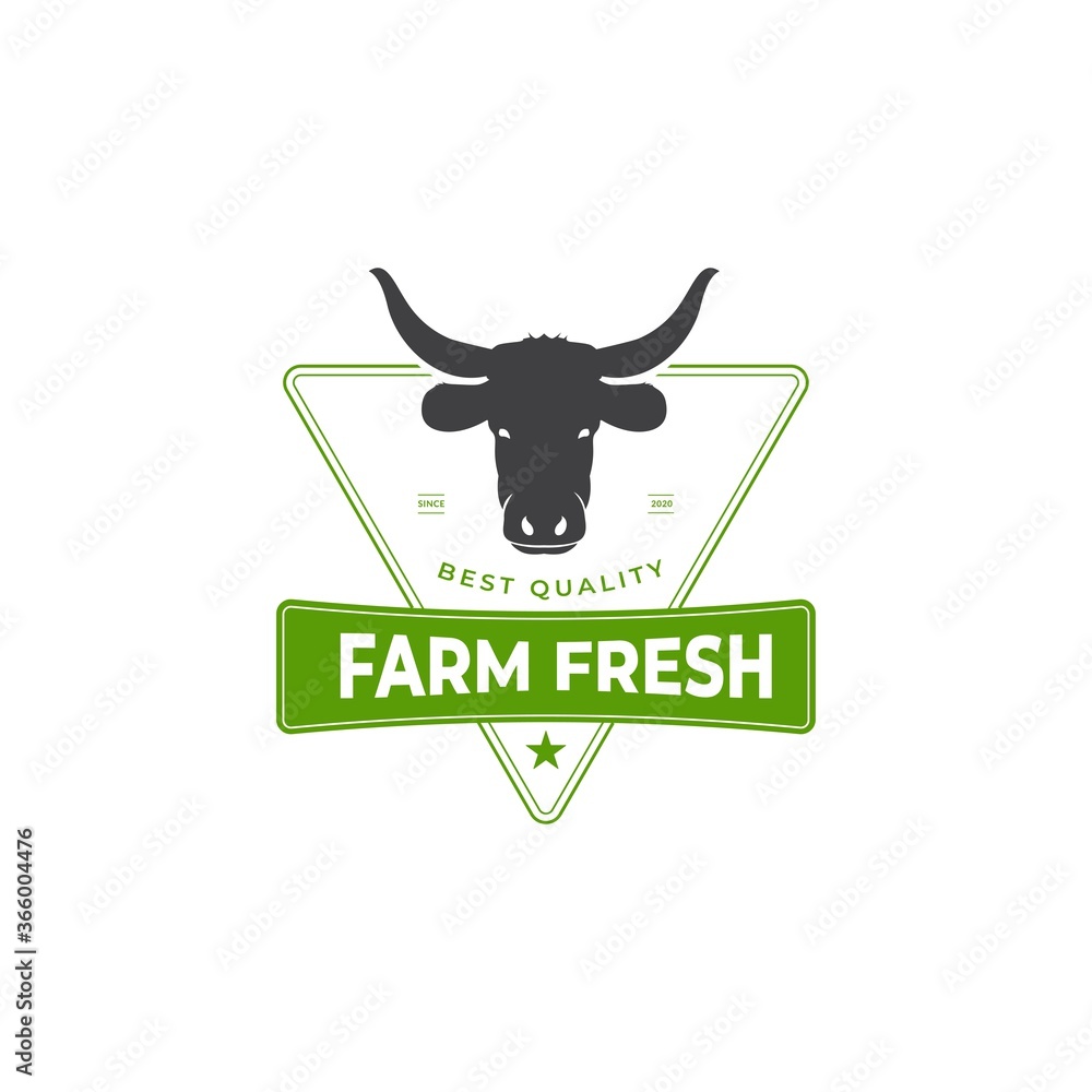Bull Cattle, angus farm Head silhouette Vintage Label Logo Design