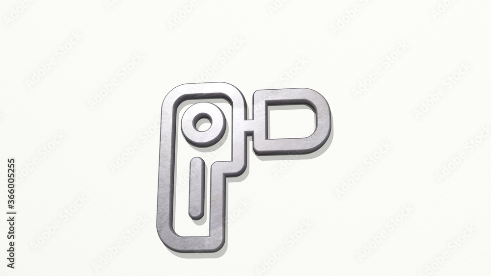 CAMERA SMALL on the wall. 3D illustration of metallic sculpture over a white background with mild texture. beautiful and looking CAMERA SMALL on the wall. 3D illustration of metallic sculpture over a white background with mild texture. beautiful and looking