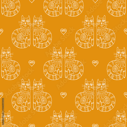 Seamless hand drawn pattern with cats.