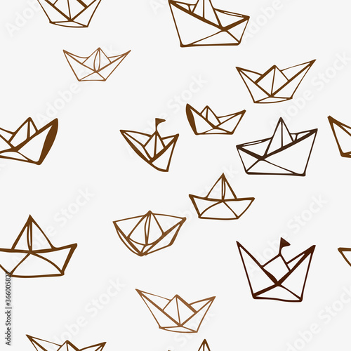 Seamless hand drawn pattern with paper boats