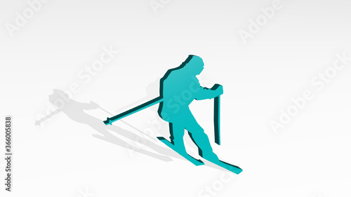 athletic sport activity on the wall. 3D illustration of metallic sculpture over a white background with mild texture. athlete and active