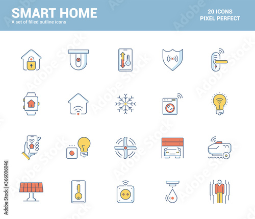 Flat line filled icons design-Smart Home