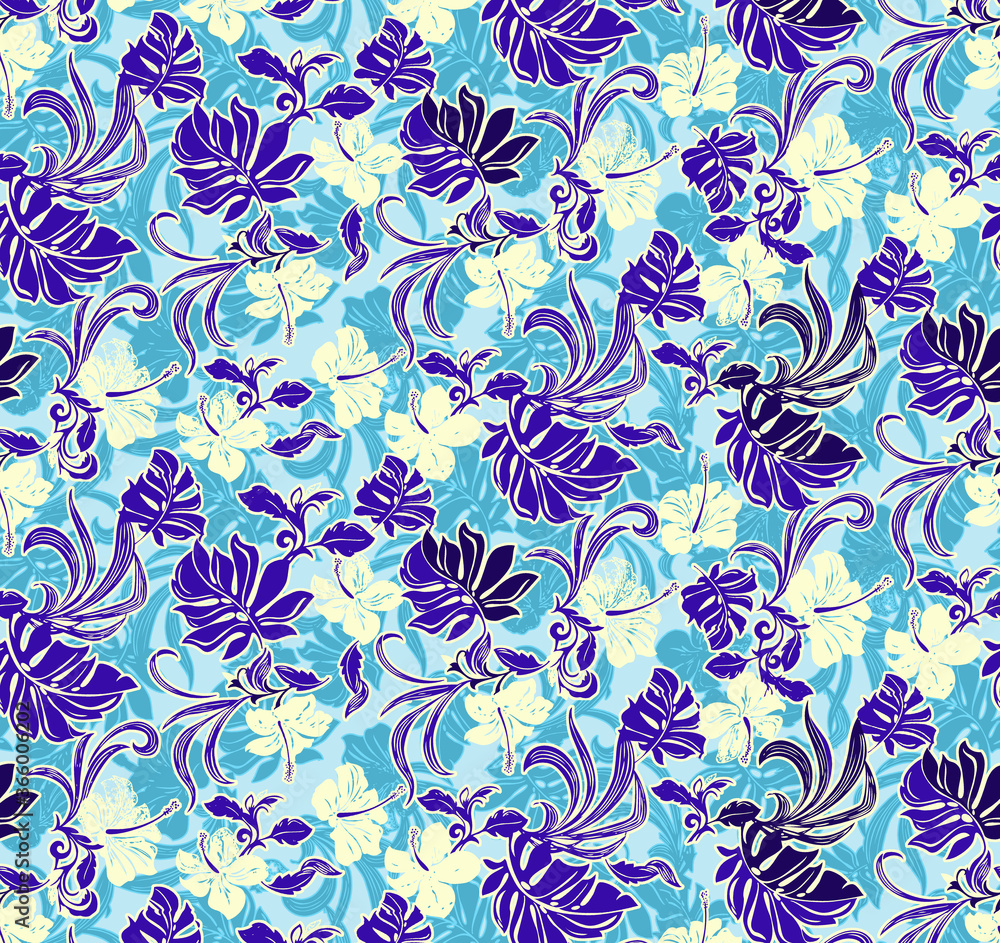 Fototapeta premium Elegant stylish spring floral seamless pattern with dots and lineart.