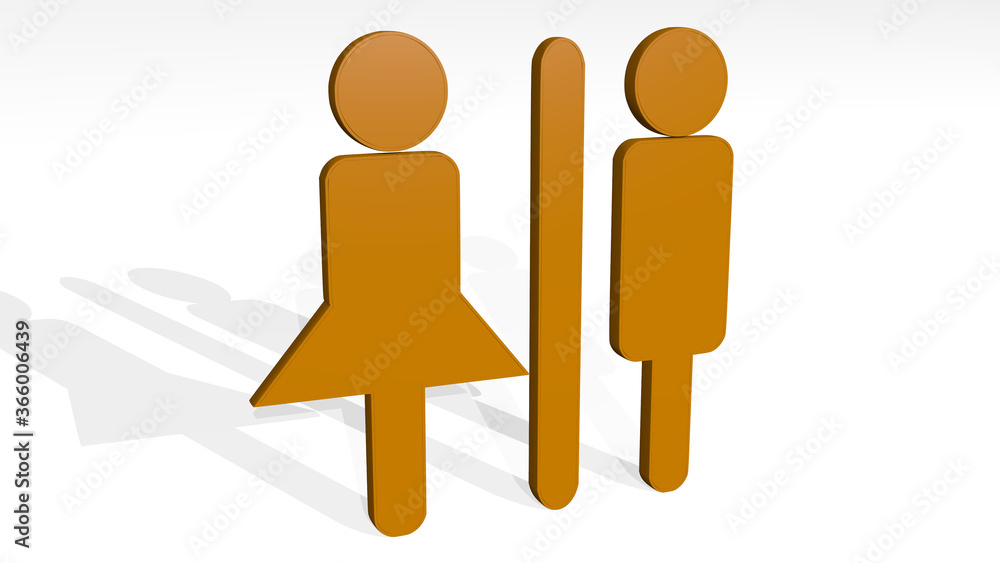 MAN AND WOMAN SEPARATED from a perspective on the wall. A thick sculpture made of metallic materials of 3D rendering. beautiful and young MAN AND WOMAN SEPARATED from a perspective on the wall. A thick sculpture made of metallic materials of 3D rendering. beautiful and young