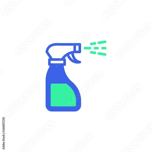Sanitizer dispenser icon vector, filled flat sign, bicolor pictogram, Antibacterial spray bottle green and blue colors. Symbol, logo illustration