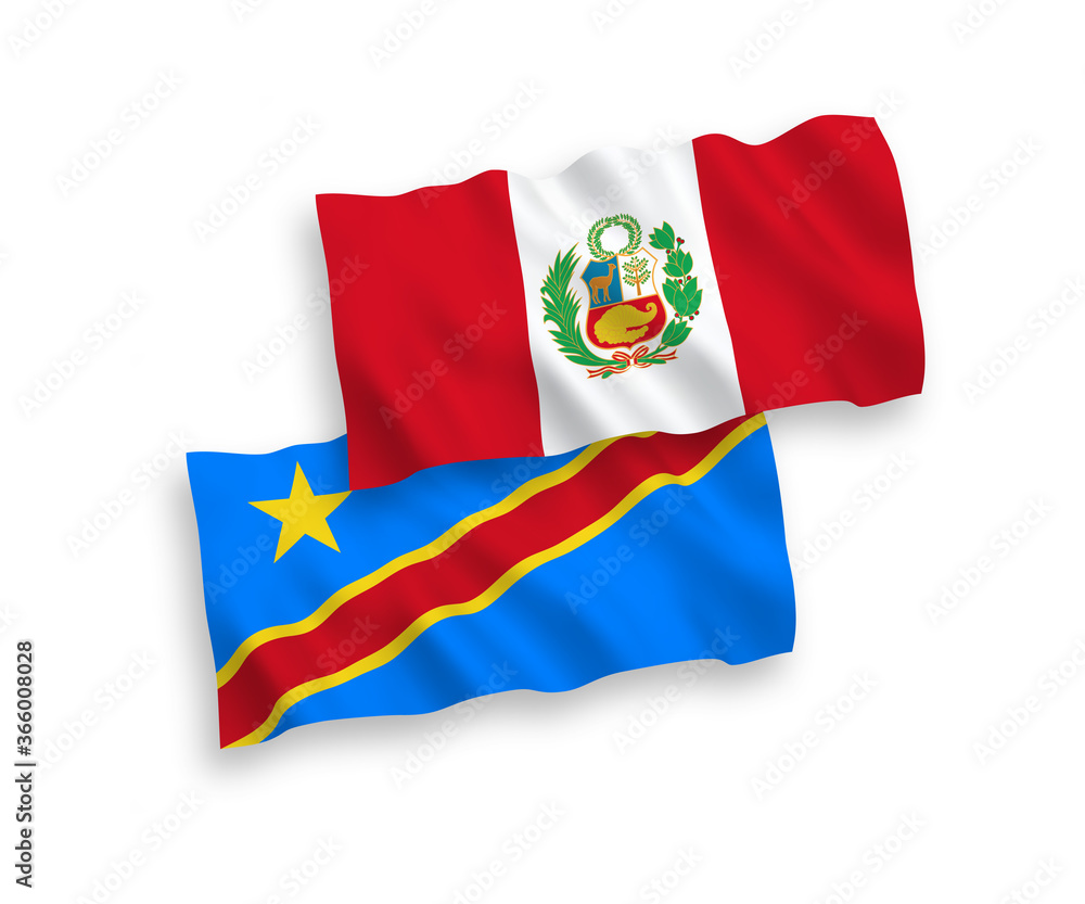 Flags of Peru and Democratic Republic of the Congo on a white background Flags of Peru and Democratic Republic of the Congo on a white background