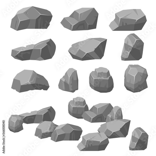 Vector set. Stones and rocks in isometric 3d. Vector collection of different stones, rocks. Cobblestones of various shapes.