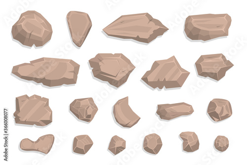 Stones set. Top view. Collection for landscape design, plan, maps. (View from above)