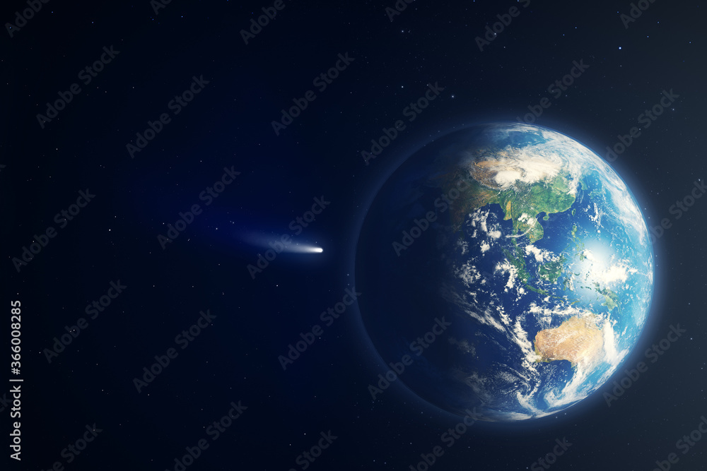 Earth view with comet Neowise - obrazy, fototapety, plakaty 