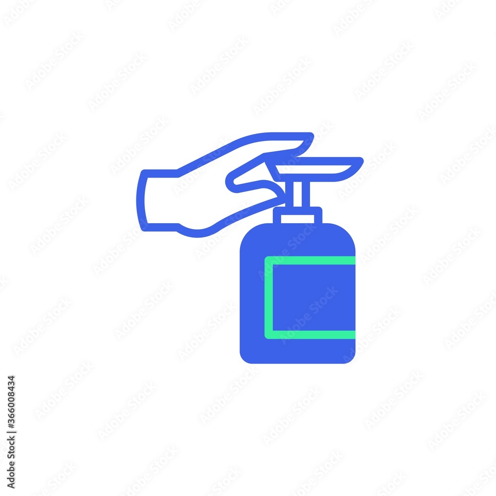Applying a moisturizing sanitizer icon vector, filled flat sign, Hand press sanitizer bottle bicolor pictogram, green and blue colors. Cleaning and disinfection symbol, logo illustration Applying a moisturizing sanitizer icon vector, filled flat sign, Hand press sanitizer bottle bicolor pictogram, green and blue colors. Cleaning and disinfection symbol, logo illustration