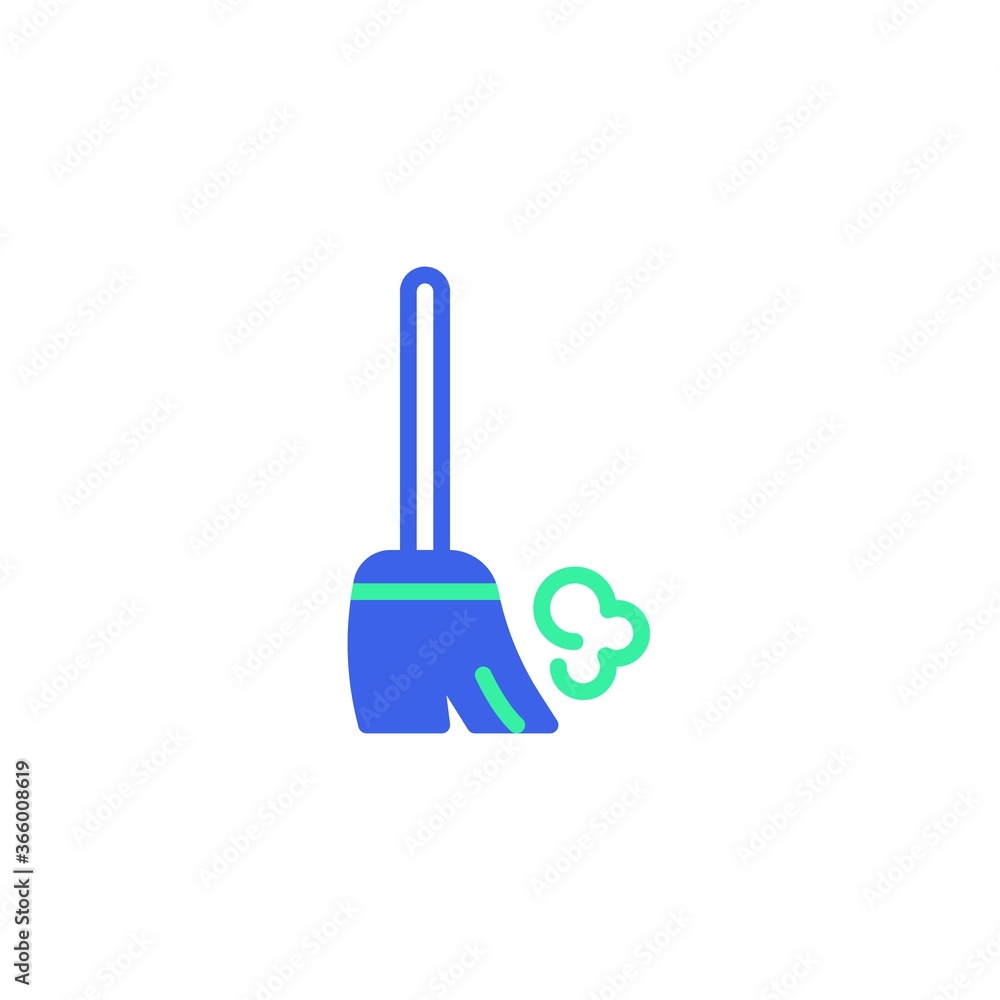Cleaning, mop icon vector, filled flat sign, broom and dust bicolor pictogram, green and blue colors. Symbol, logo illustration Cleaning, mop icon vector, filled flat sign, broom and dust bicolor pictogram, green and blue colors. Symbol, logo illustration