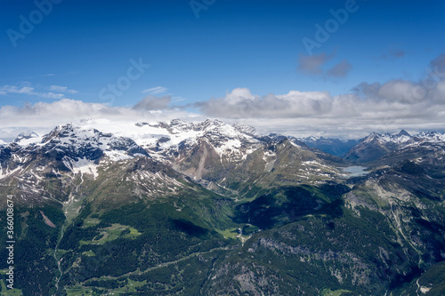 Fototapeta Naklejka Na Ścianę i Meble -  Bernina range and lake from above Poschiavo valley, Alps, Switzerland