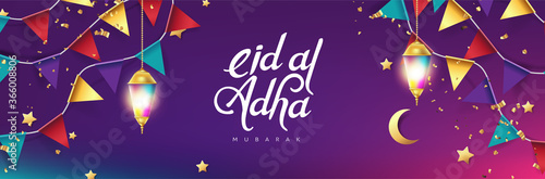 Eid Al Adha Mubarak the celebration of Muslim community festival calligraphy background design.