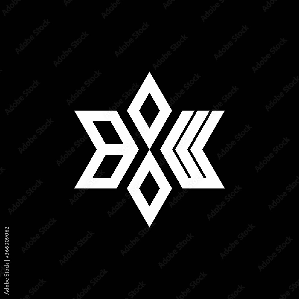 BW monogram logo with star shape and luxury style BW monogram logo with star shape and luxury style