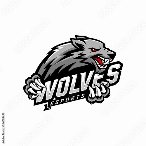 wolf vector mascot logo design with modern illustration concept style for badge, emblem and tshirt printing. angry wolf illustration for sport and esport team.