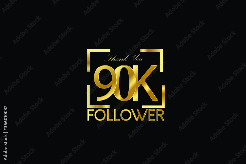 90K, 90.000 Follower Thank you Luxury Black Gold Cubicle style for internet, website, social media - Vector