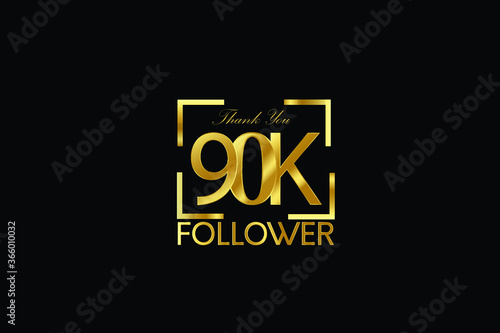 90K, 90.000 Follower Thank you Luxury Black Gold Cubicle style for internet, website, social media - Vector