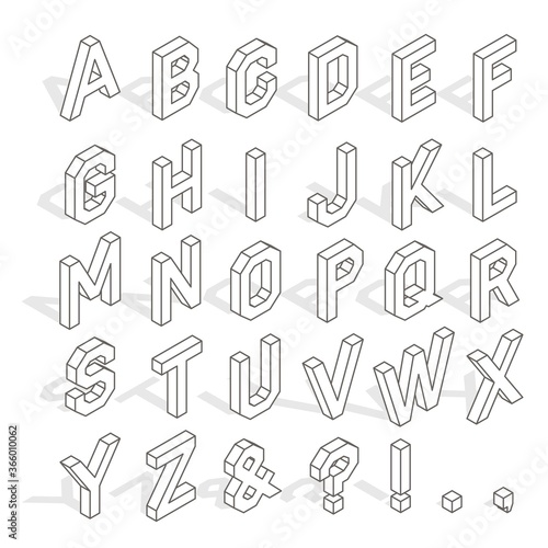 Isometric English alphabet and symbols