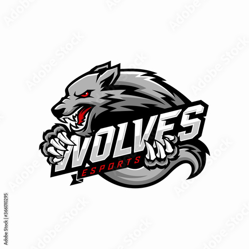 wolf vector mascot logo design with modern illustration concept style for badge, emblem and tshirt printing. angry wolf illustration for sport and esport team.