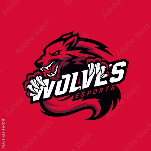 wolf vector mascot logo design with modern illustration concept style for badge, emblem and tshirt printing. angry wolf illustration for sport and esport team.