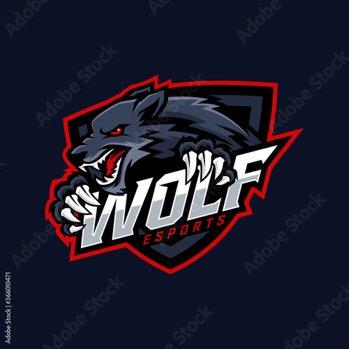 wolf vector mascot logo design with modern illustration concept style for badge, emblem and tshirt printing. angry wolf illustration for sport and esport team.