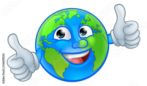 An earth globe world cartoon character mascot giving a thumbs up