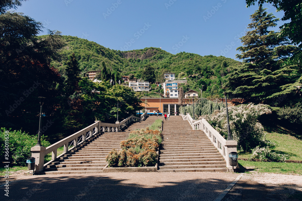 
stairs to the building in the green mountains