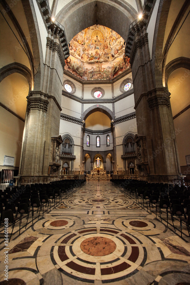 Florence - Duomo . Main nave inside cathedral of Santa Maria del Fiore in Florence. Italy