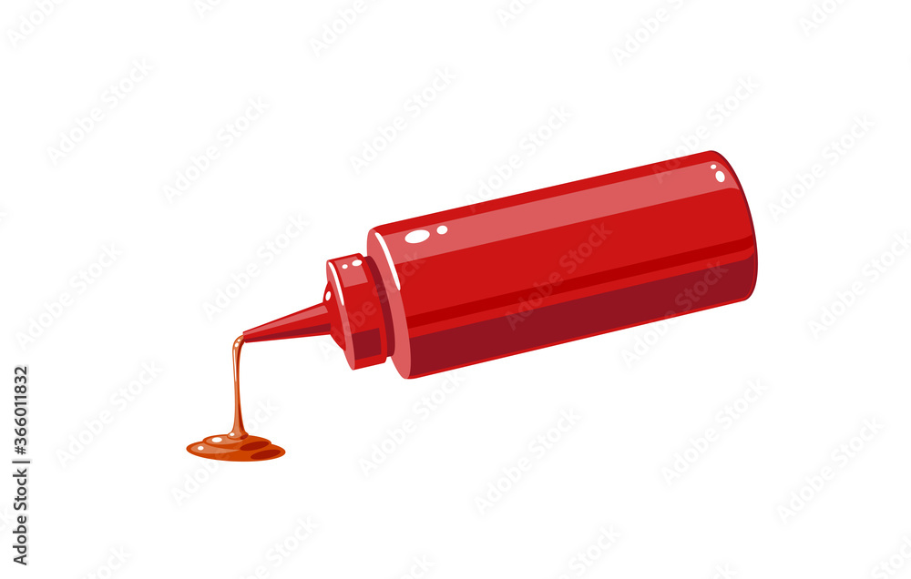 Ketchup sauce pouring from squeeze plastic bottle for fast food, vector  illustration cartoon icon isolated on white background. Stock Vector |  Adobe Stock