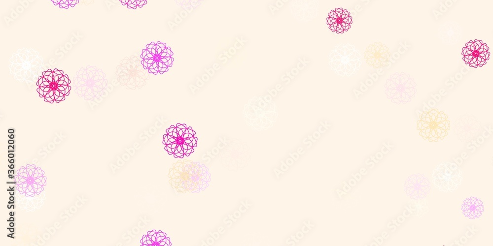 Light Pink, Yellow vector doodle template with flowers. Light Pink, Yellow vector doodle template with flowers.