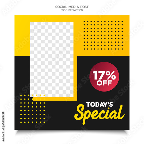 Social media banner for food and drink business. Food social media template for restaurant business. Modern social template post banner. Food discount post template.