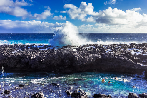 waves crashing on rocks, Pointe au Sel, Saint-Leu, Reunion island, 