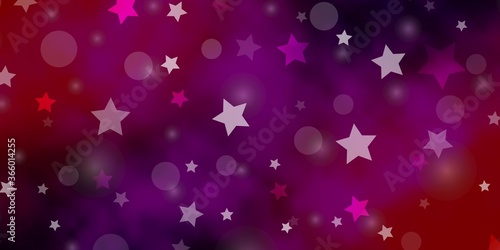 Dark Pink, Yellow vector background with circles, stars. Colorful disks, stars on simple gradient background. Design for wallpaper, fabric makers.