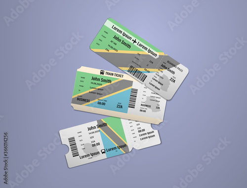 Modern design of Tanzania airline, bus and train travel boarding pass. Three tickets of Tanzania painted in flag color. Vector illustration isolated gradient background