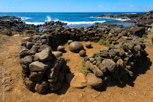 Te Pito Kura Henua stone (The Navel of the World), Rapa Nui National Park, Easter Island, Chile, Unesco World Heritage photo