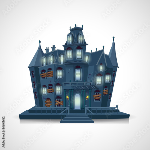 scary haunted house isolated on white background. suitable for halloween background, poster, banner and flyer