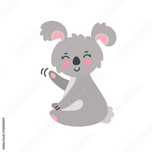 Fototapeta Naklejka Na Ścianę i Meble -  Koala wavivng to say Hi. Happy koala with pink cheeks. Vector illustration in cute flat style