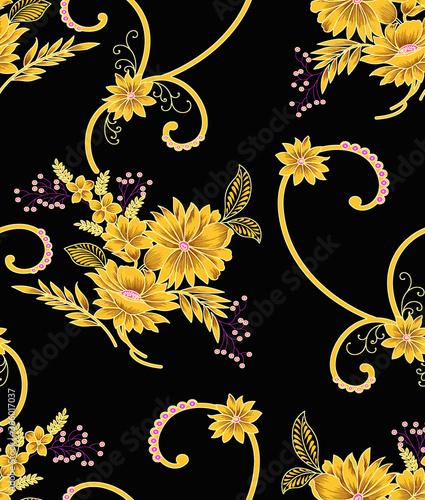 Flower design for fashion: exotic leaves and flowers in neon light. Seamless pattern