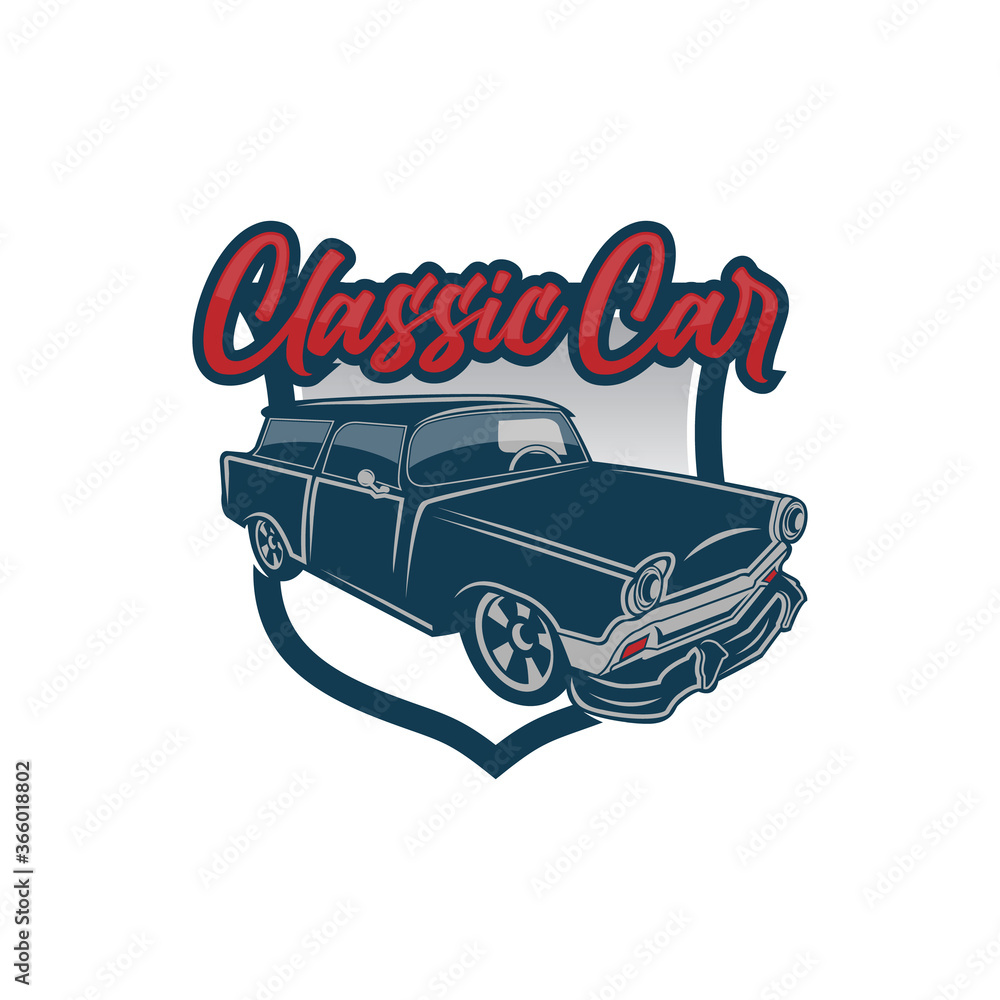 Classic/vintage car vector design inspiration. Auto car logo design template. Classic vehicle symbol logotype. A classic car symbol silhouette. Vintage car simple line art logo.