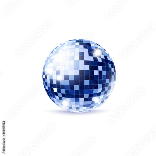 Blue disco ball with lights template, realistic vector illustration isolated.