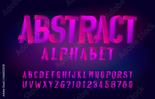 Abstract alphabet typeface. Futuristic letters and numbers. Stock vector alphabet for your typography design. Abstract blurred background.