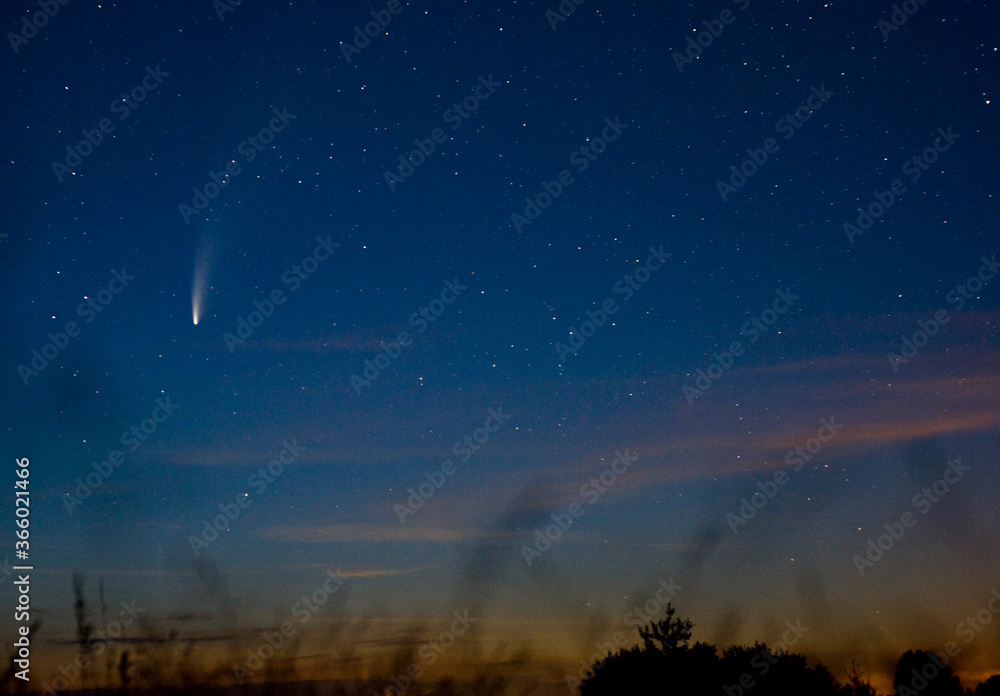 Fototapeta premium Bright gorgeous Comet NEOWISE or C/2020 F3 over Europe July 19-20, 2020