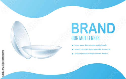 Contact lenses ad or packaging background design, realistic vector illustration.