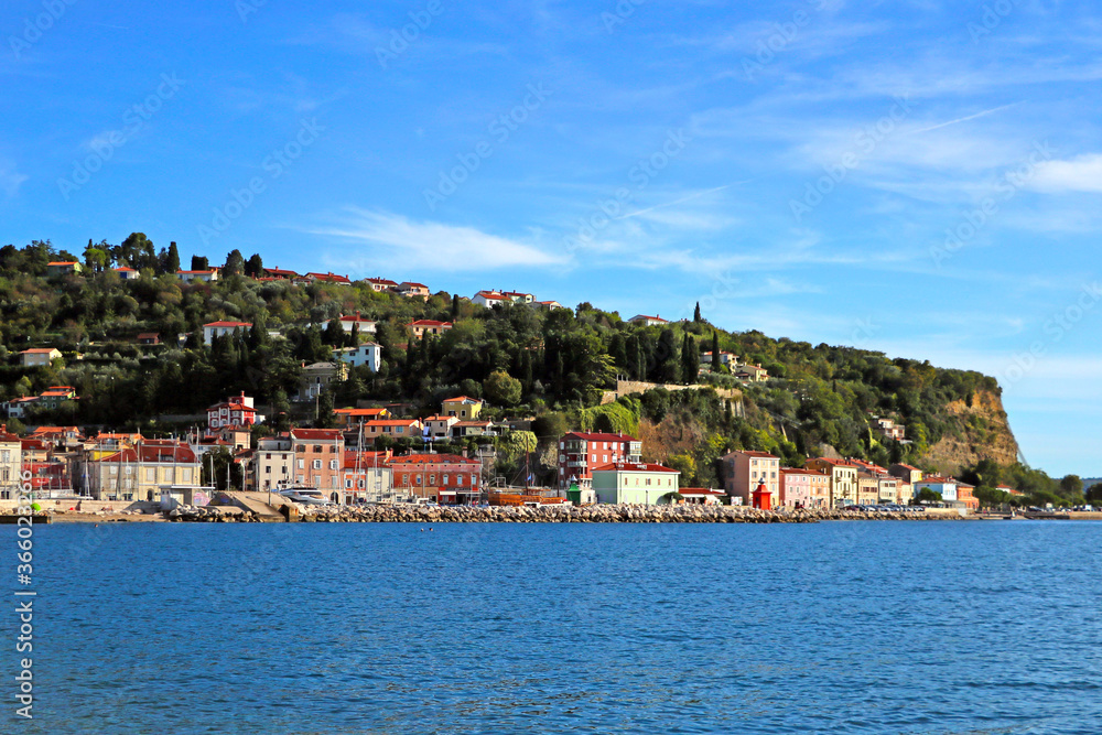 Nice view of the town of Piran on the coast of the Andriatic Sea.