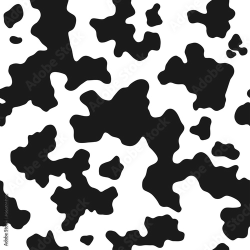 Cow skin texture, spotted pattern, black spots on a white background, animal skin, seamless Vector