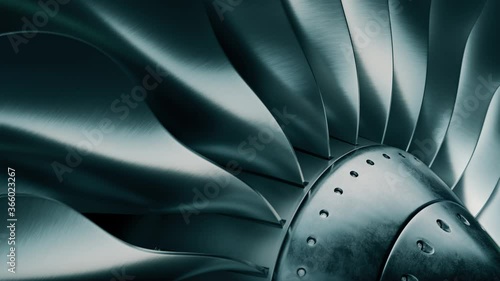 Turbine blades of airplane, Jet engine.
Perspective view of a jet engine and blades.
4K ProRes loopable 3D animation. photo