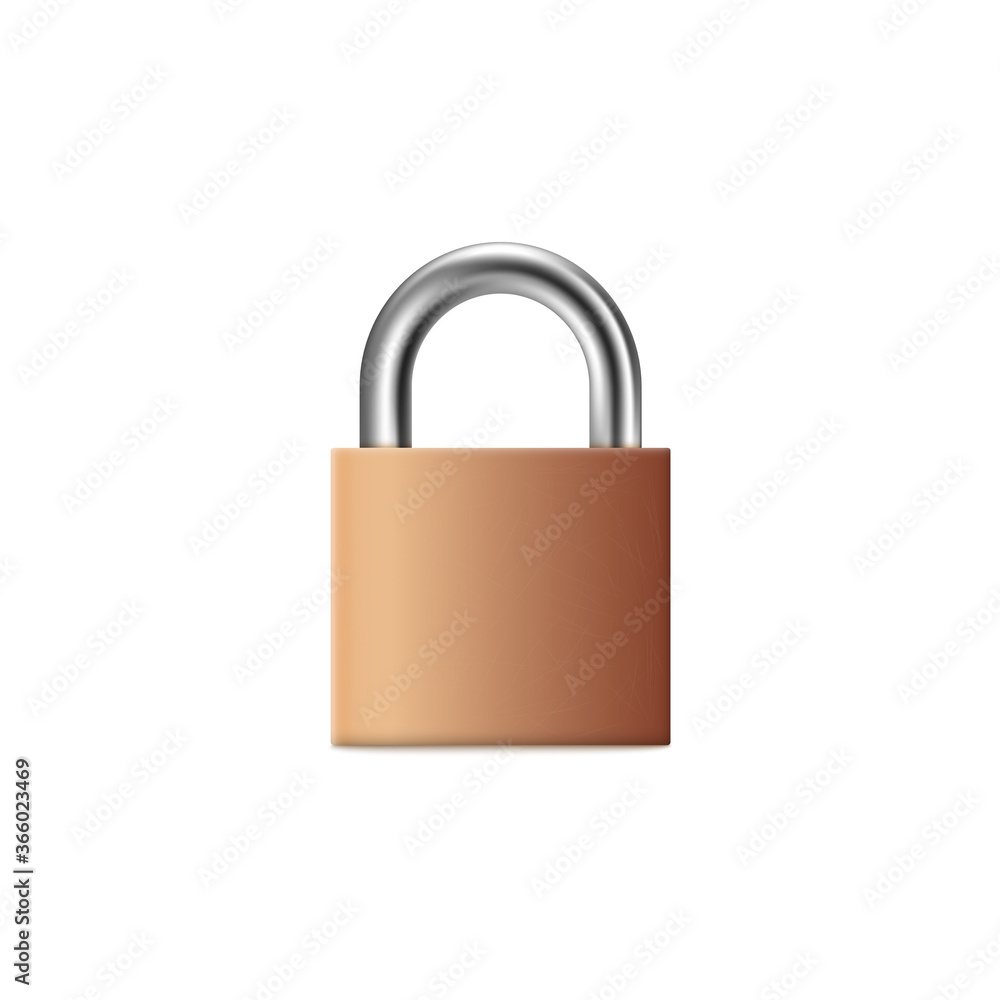 Mockup of closed square brass padlock, 3d realistic vector illustration isolated. Mockup of closed square brass padlock, 3d realistic vector illustration isolated.