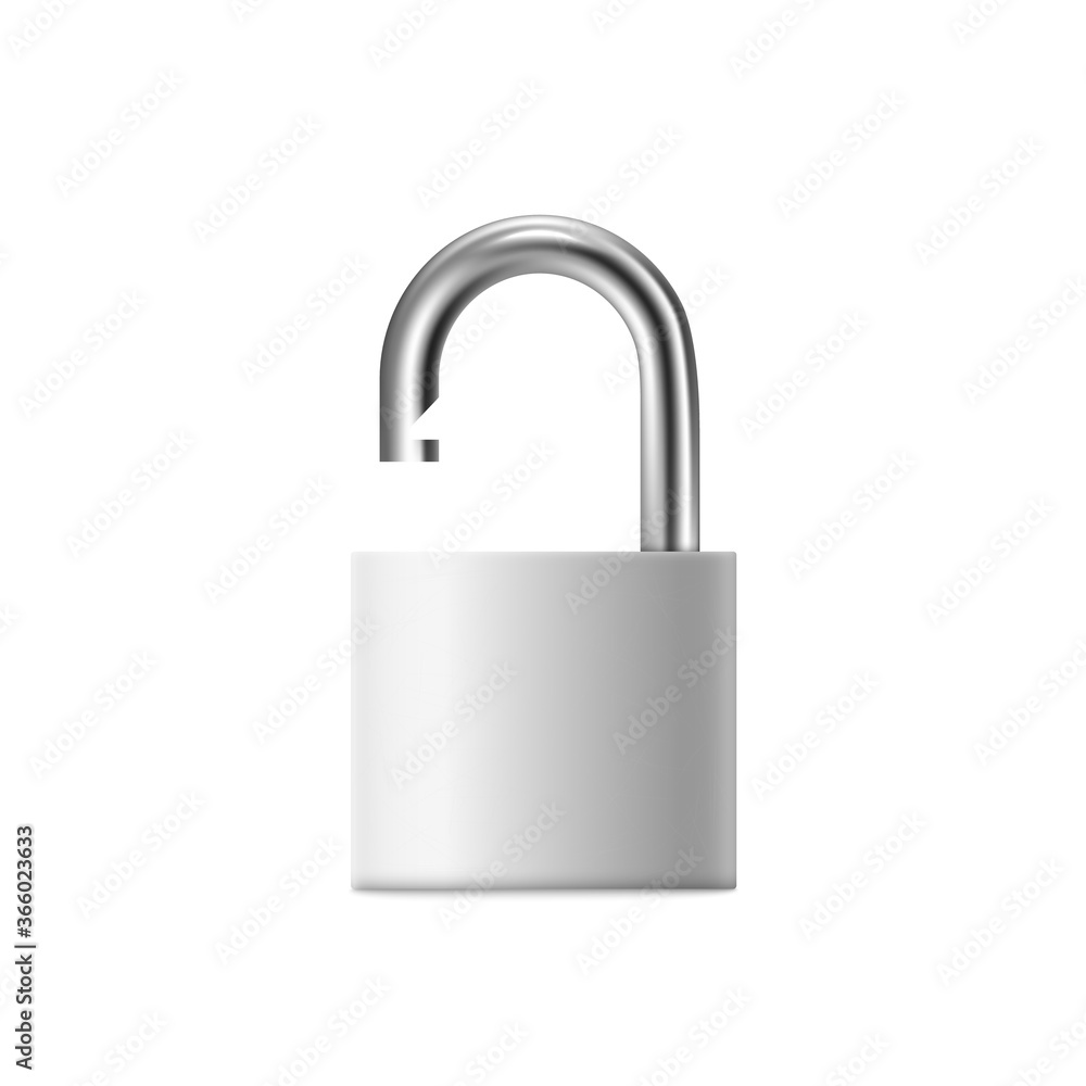 Open square steel gate padlock, realistic vector mockup illustration isolated. Open square steel gate padlock, realistic vector mockup illustration isolated.